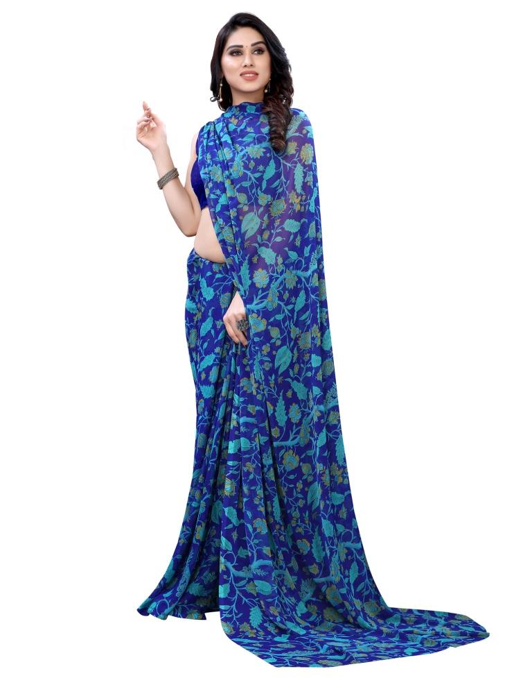 Royal Blue Coloured Printed Chiffon Saree | SLV1891S241