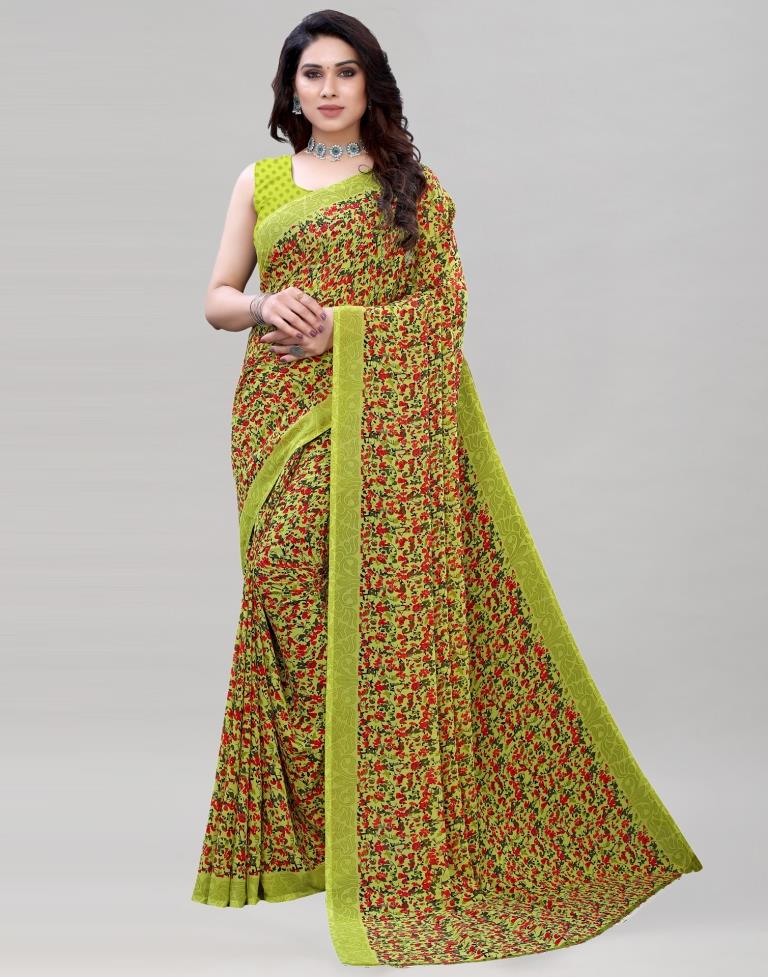Olive Green Coloured Printed Georgette Saree | SLV1926S304