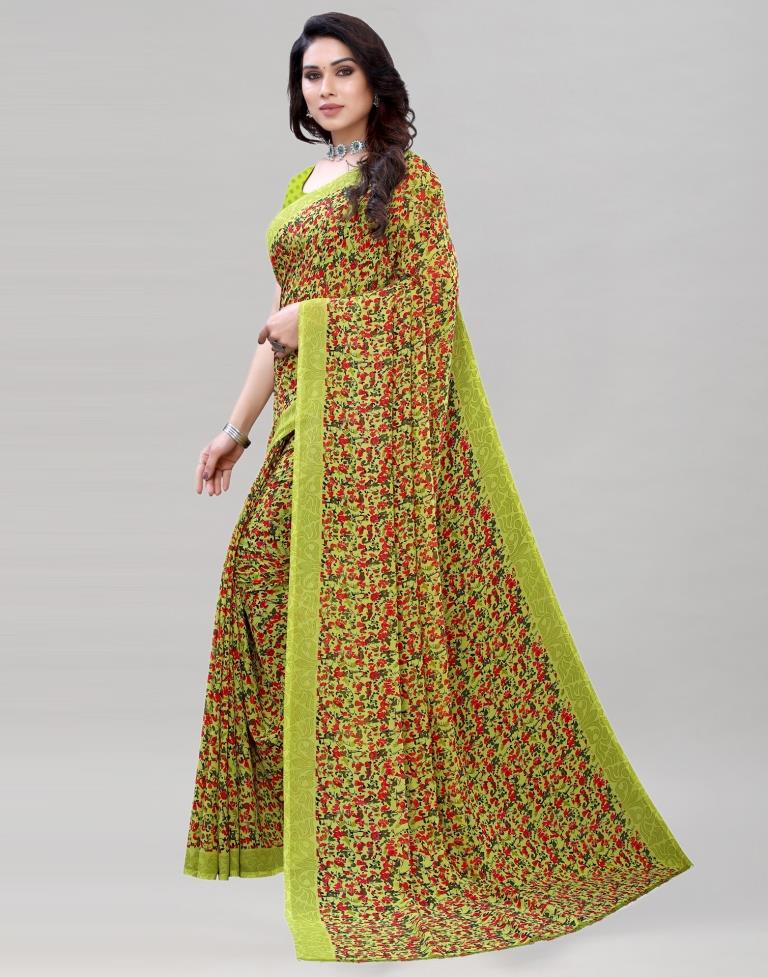 Olive Green Coloured Printed Georgette Saree | SLV1926S304
