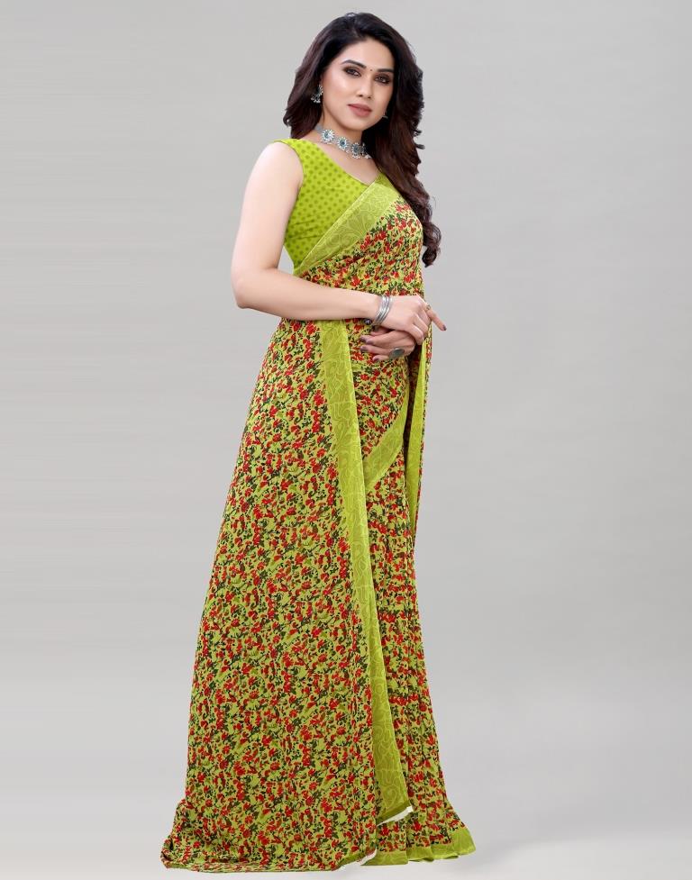 Olive Green Coloured Printed Georgette Saree | SLV1926S304