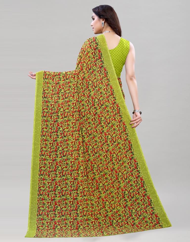 Olive Green Coloured Printed Georgette Saree | SLV1926S304