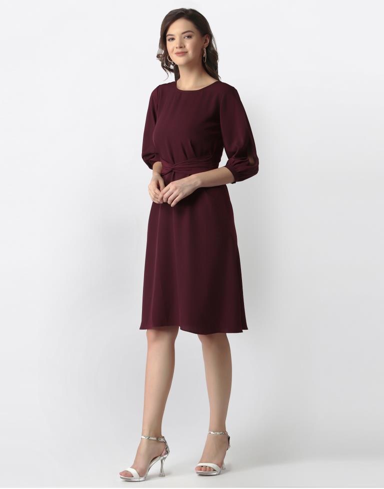Wine Coloured Lycra Dyed Dress | SLV192TK2931