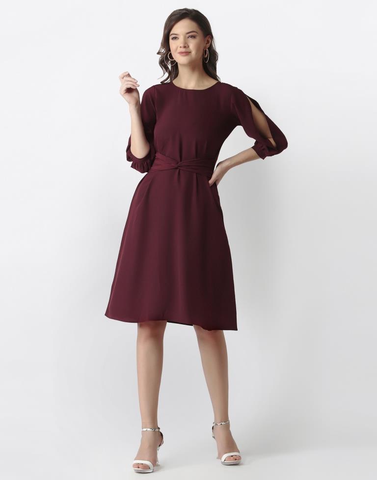 Wine Coloured Lycra Dyed Dress | SLV192TK2931