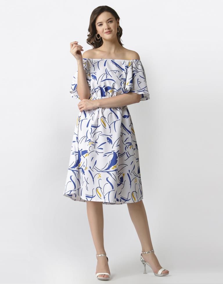 White Coloured Crepe Printed Dress | SLV192TK2935