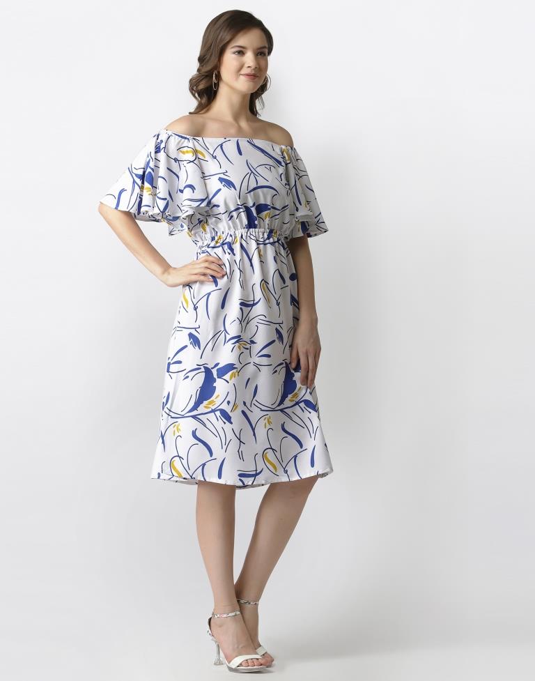 White Coloured Crepe Printed Dress | SLV192TK2935