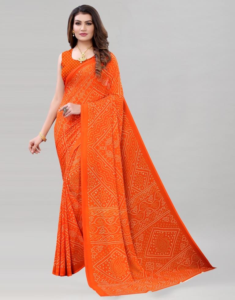Orange Coloured Bandhani Printed Georgette Saree | SLV1940S329