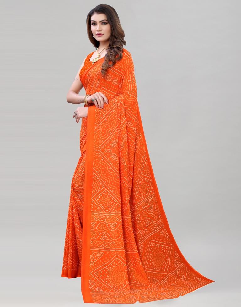 Orange Coloured Bandhani Printed Georgette Saree | SLV1940S329