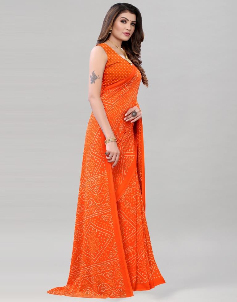 Orange Coloured Bandhani Printed Georgette Saree | SLV1940S329