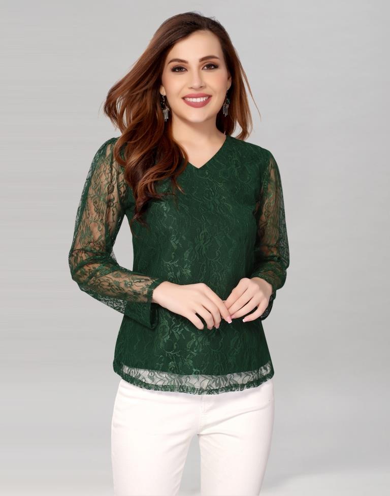 Green coloured Dyed Net Top | SLV209TK3032
