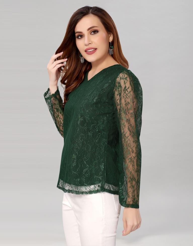 Green coloured Dyed Net Top | SLV209TK3032