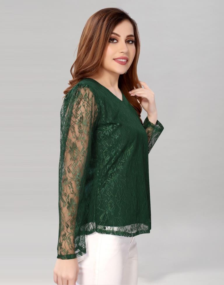 Green coloured Dyed Net Top | SLV209TK3032