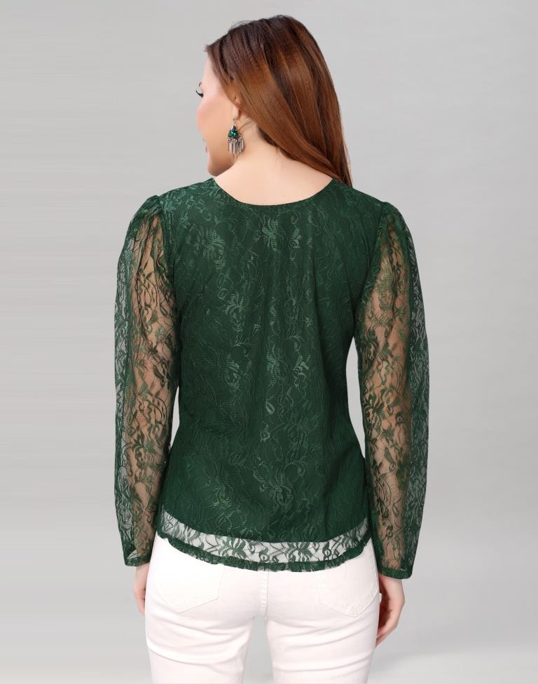 Green coloured Dyed Net Top | SLV209TK3032
