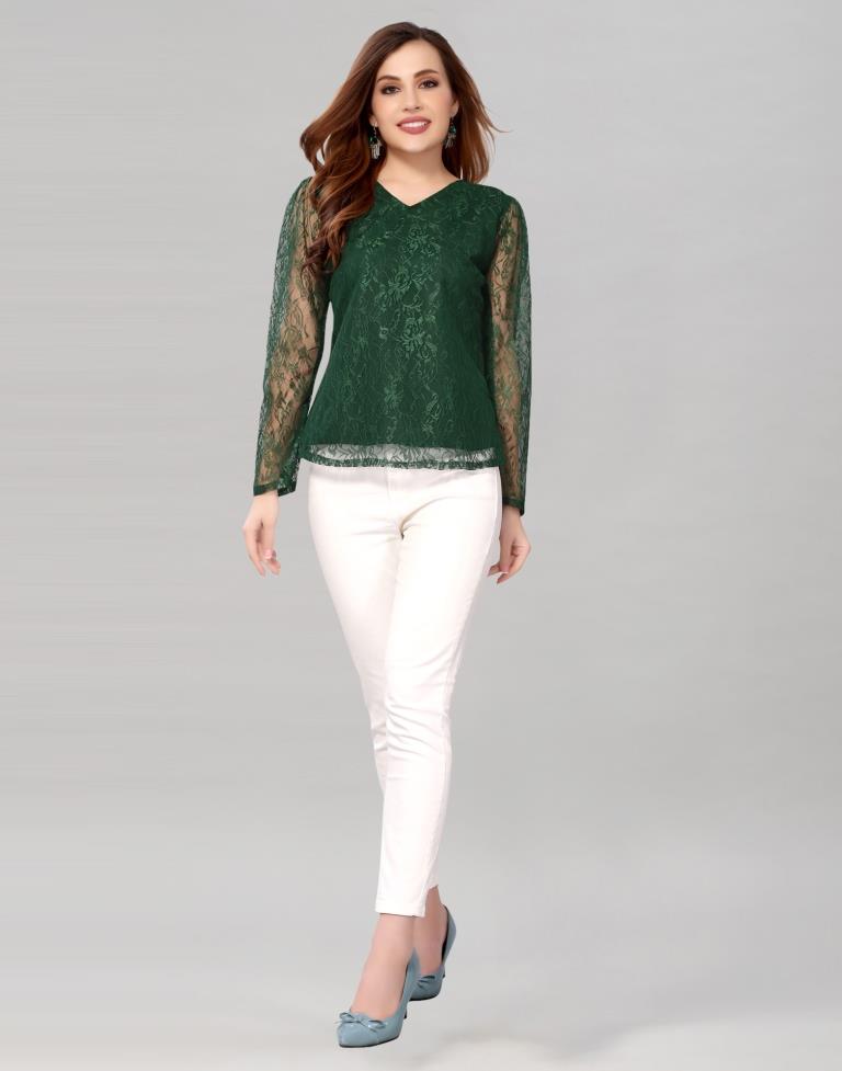 Green coloured Dyed Net Top | SLV209TK3032