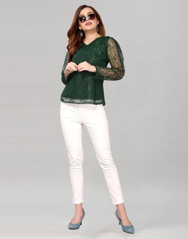 Green coloured Dyed Net Top | SLV209TK3032