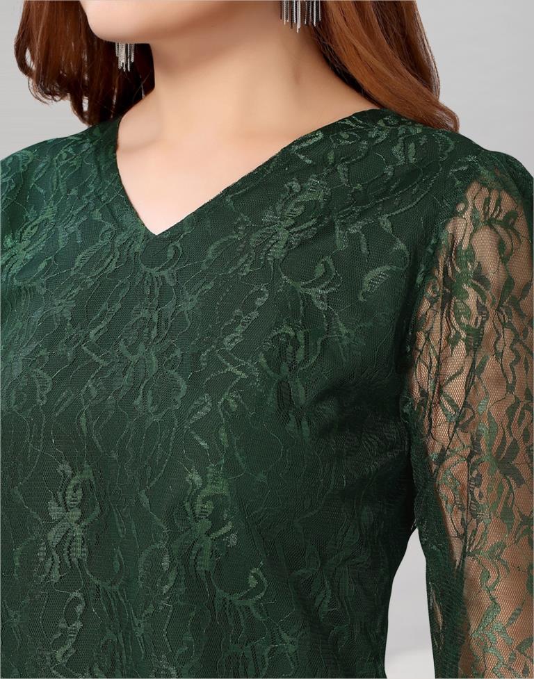 Green coloured Dyed Net Top | SLV209TK3032