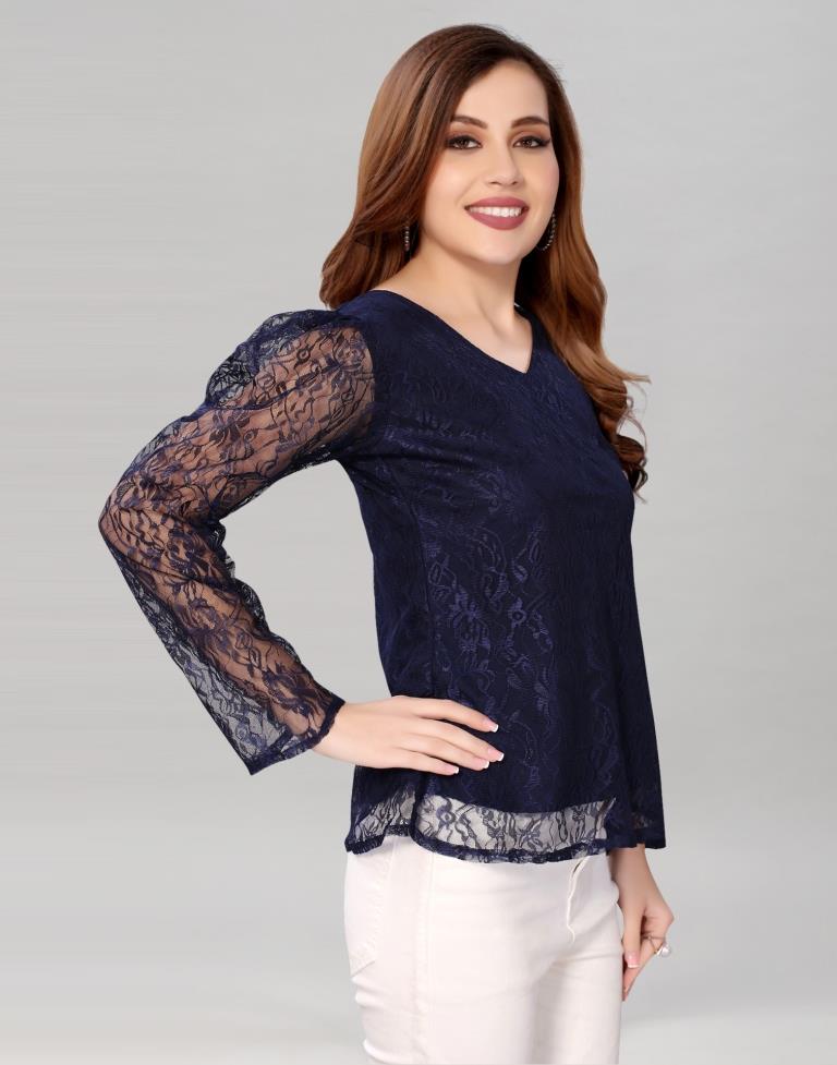 Blue coloured Dyed Net Top | SLV209TK3033