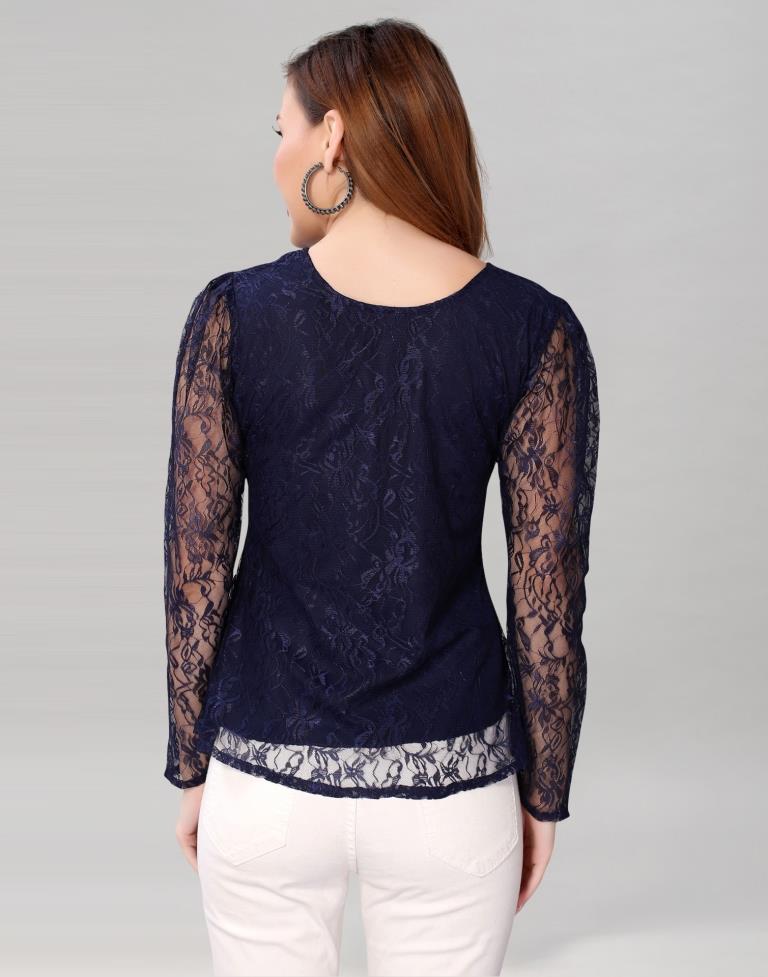 Blue coloured Dyed Net Top | SLV209TK3033