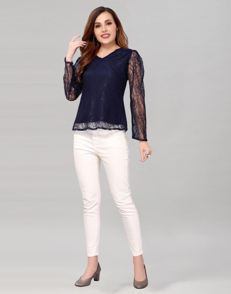 Blue coloured Dyed Net Top | SLV209TK3033