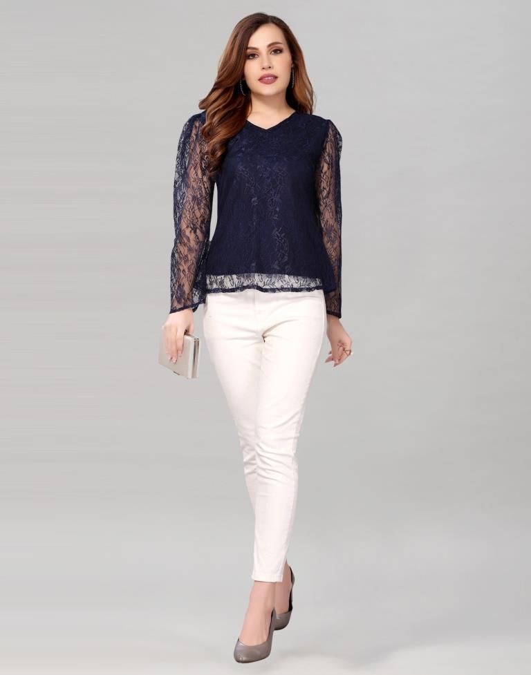 Blue coloured Dyed Net Top | SLV209TK3033