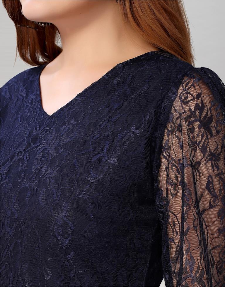 Blue coloured Dyed Net Top | SLV209TK3033