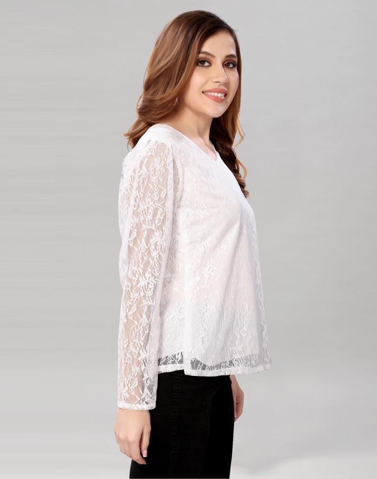 White coloured Dyed Net Top | SLV209TK3035