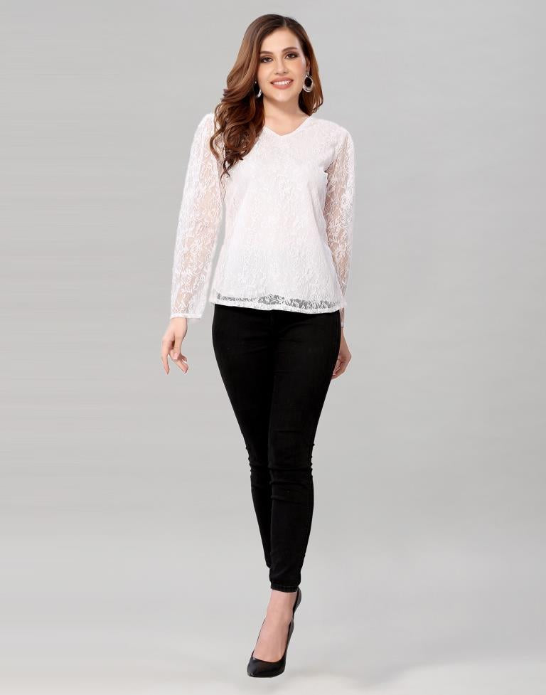 White coloured Dyed Net Top | SLV209TK3035