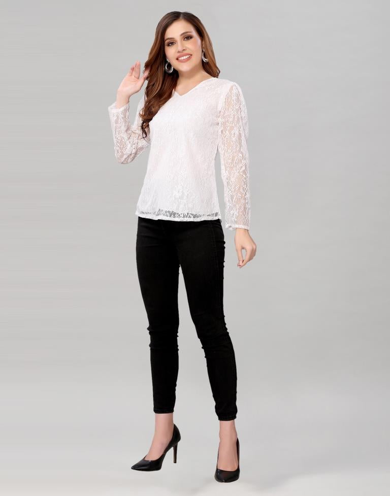White coloured Dyed Net Top | SLV209TK3035