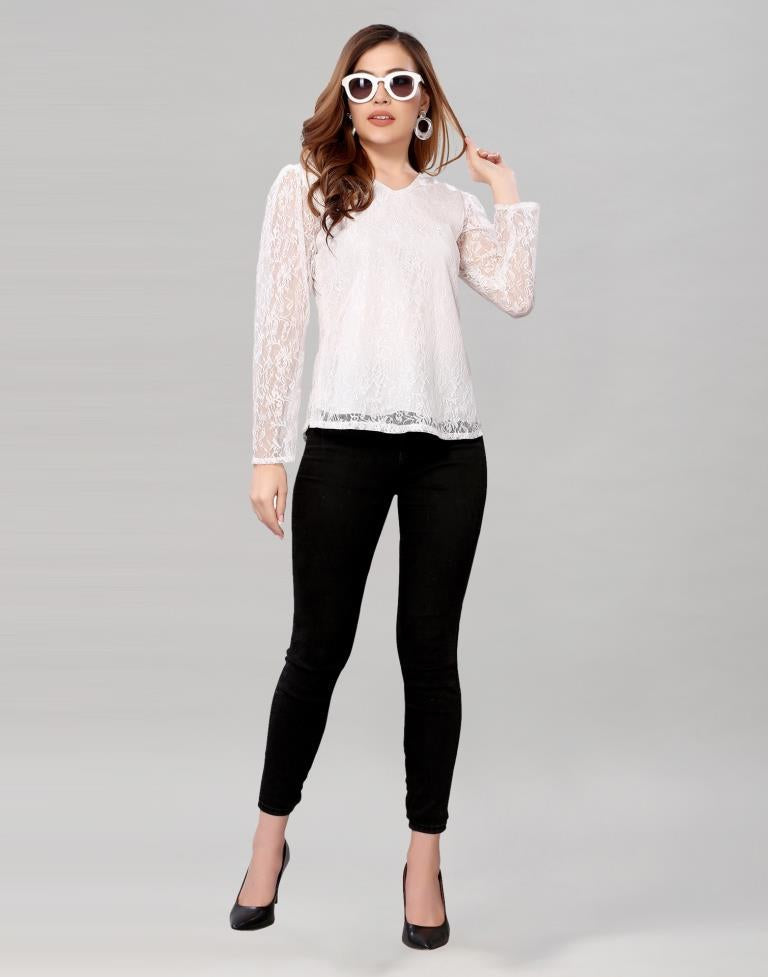 White coloured Dyed Net Top | SLV209TK3035
