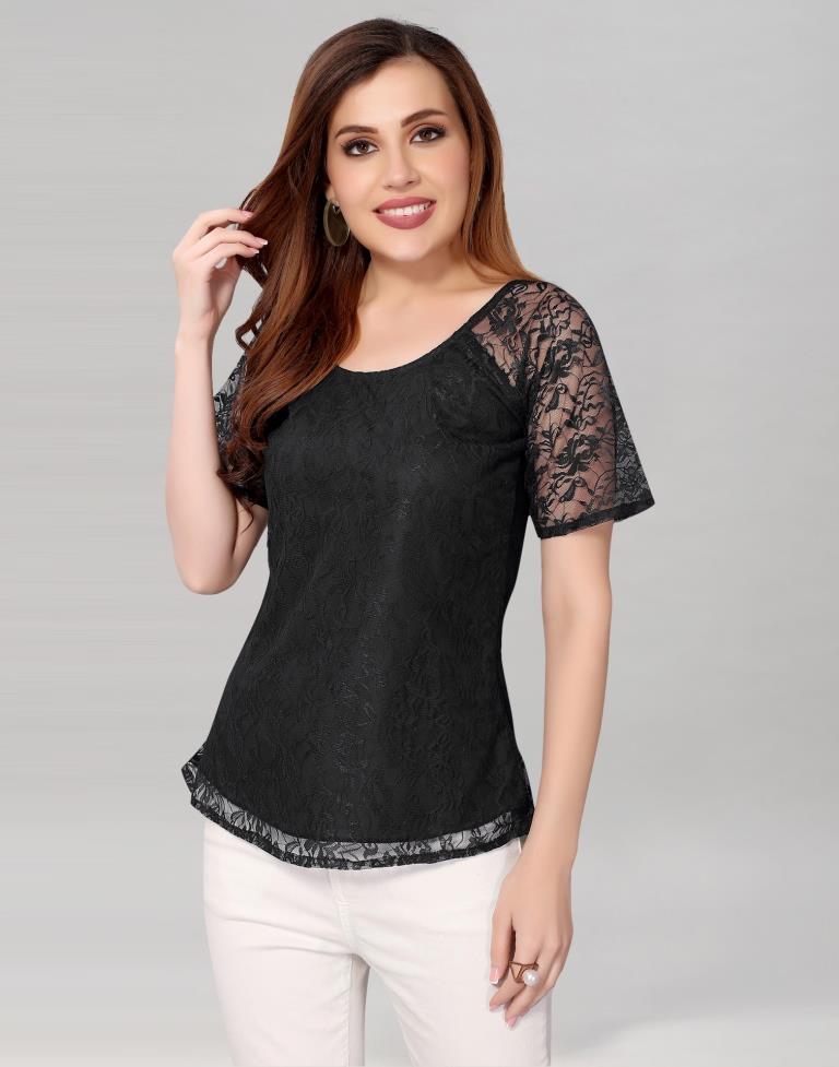 Black coloured Dyed Net Top | SLV210TK3044