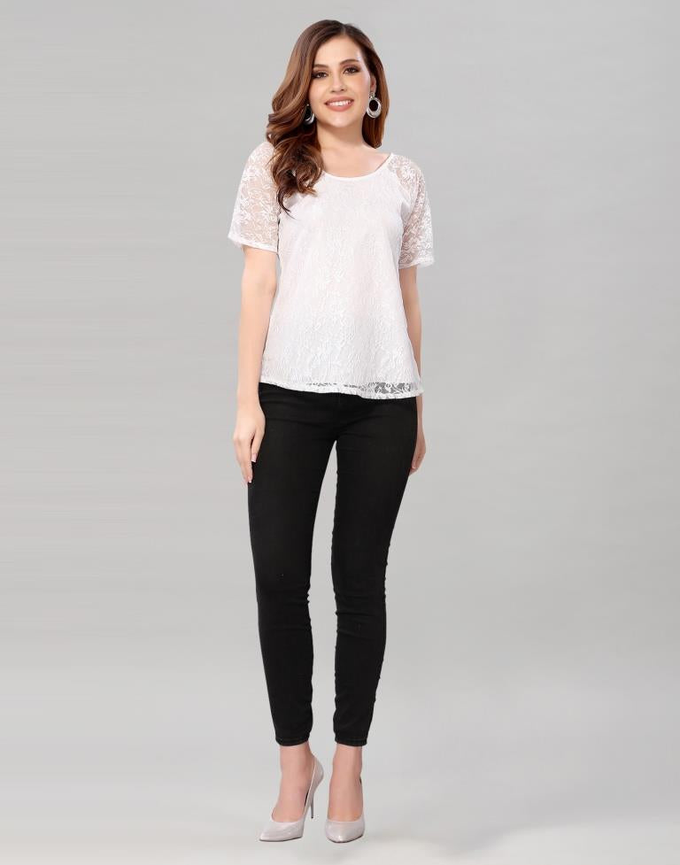 White coloured Dyed Net Top | SLV210TK3045