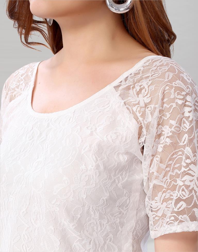 White coloured Dyed Net Top | SLV210TK3045
