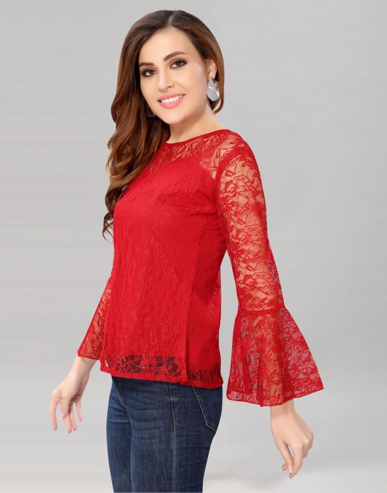 Red Net Bell Sleeves top