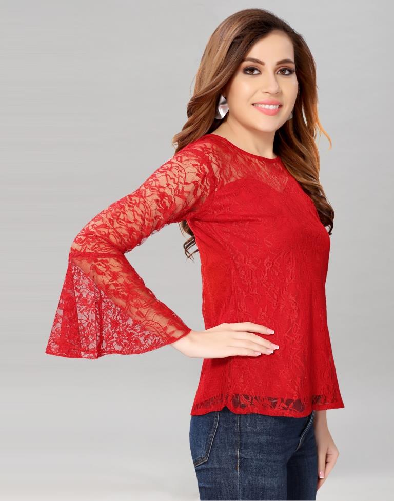 Red Net Bell Sleeves top
