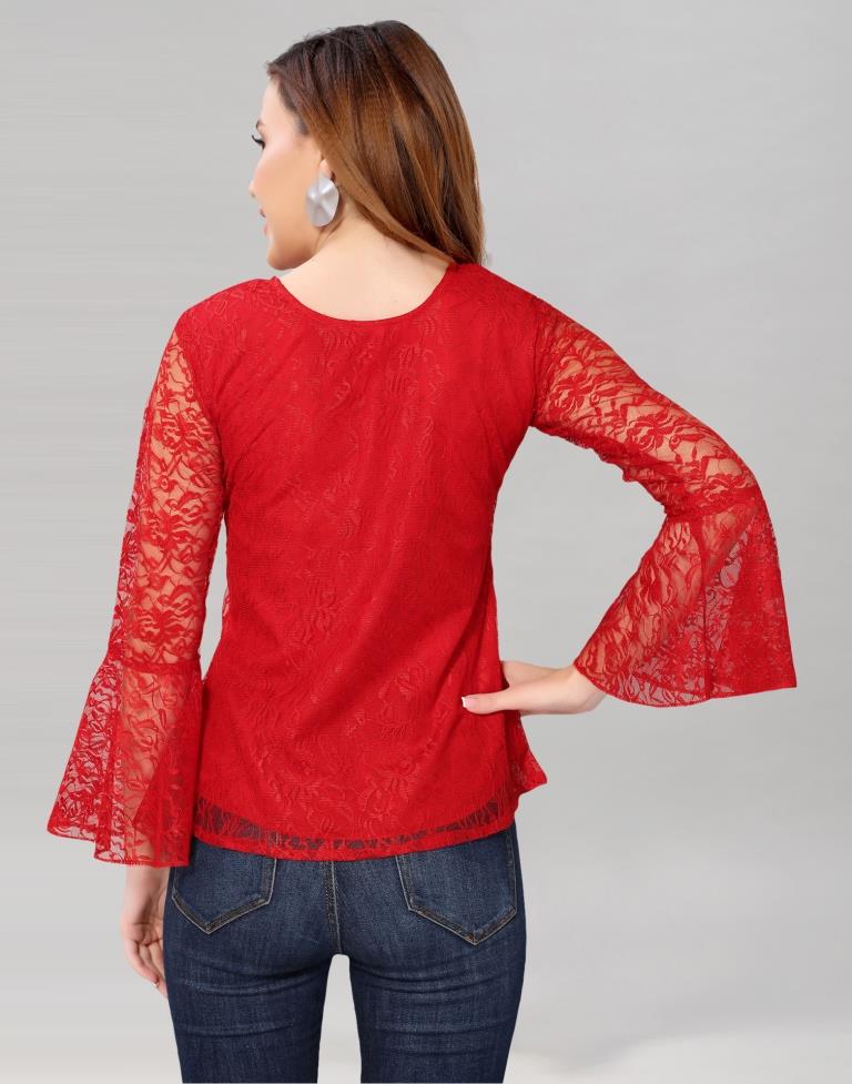 Red Net Bell Sleeves top