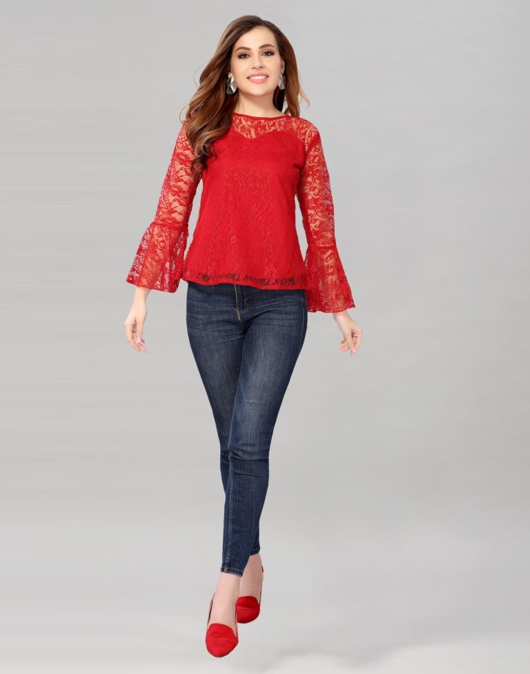 Red Net Bell Sleeves top