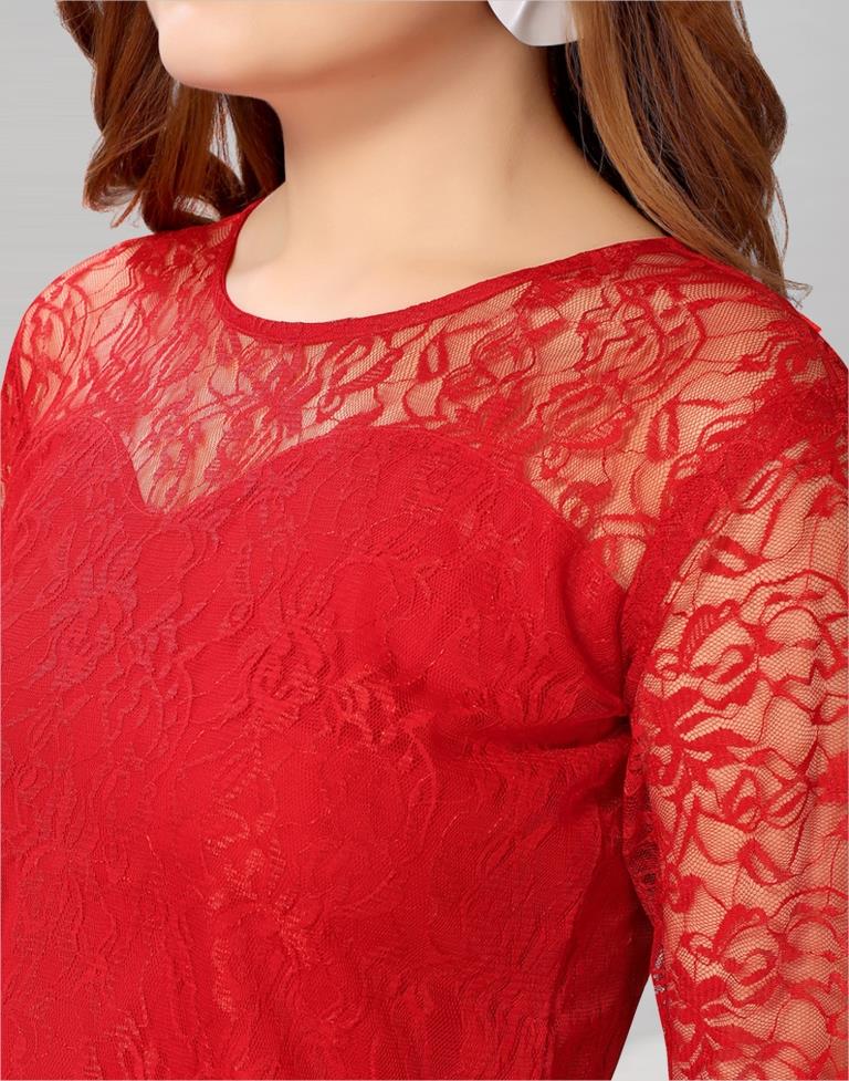 Red Net Bell Sleeves top