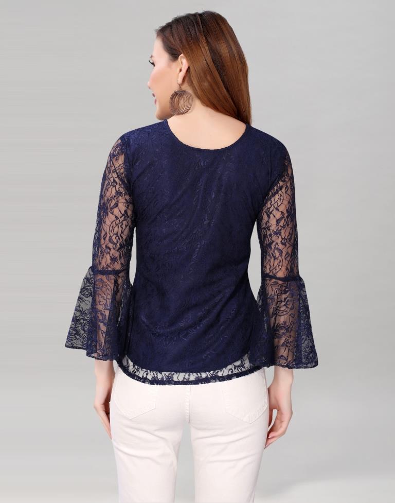 Blue Net Bell Sleeves top