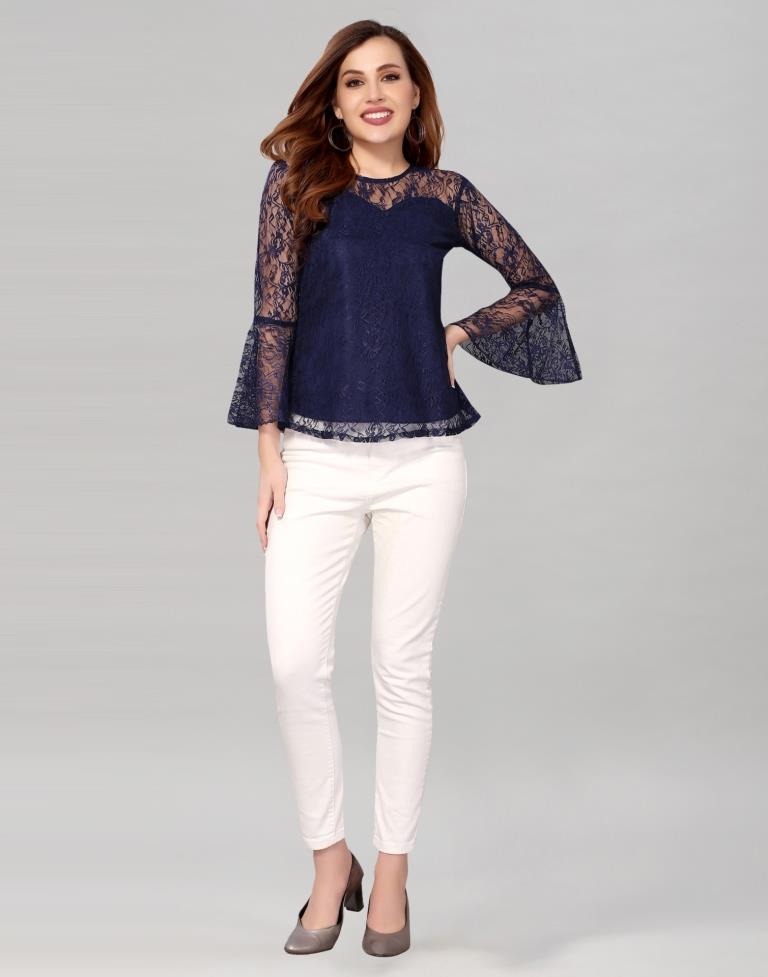 Blue Net Bell Sleeves top