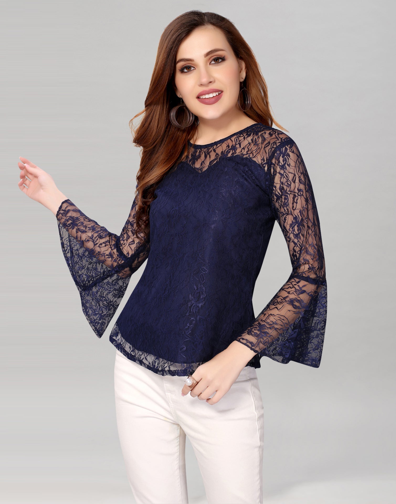 Blue Net Bell Sleeves top