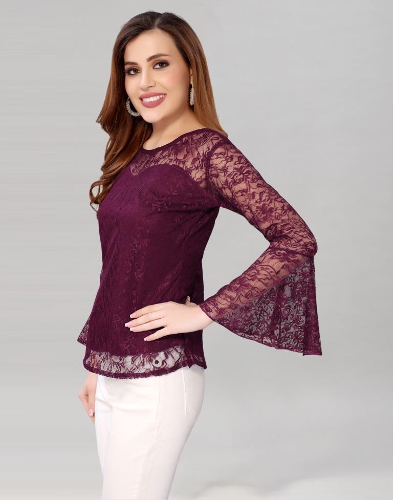 Wine Net Bell Sleeves top