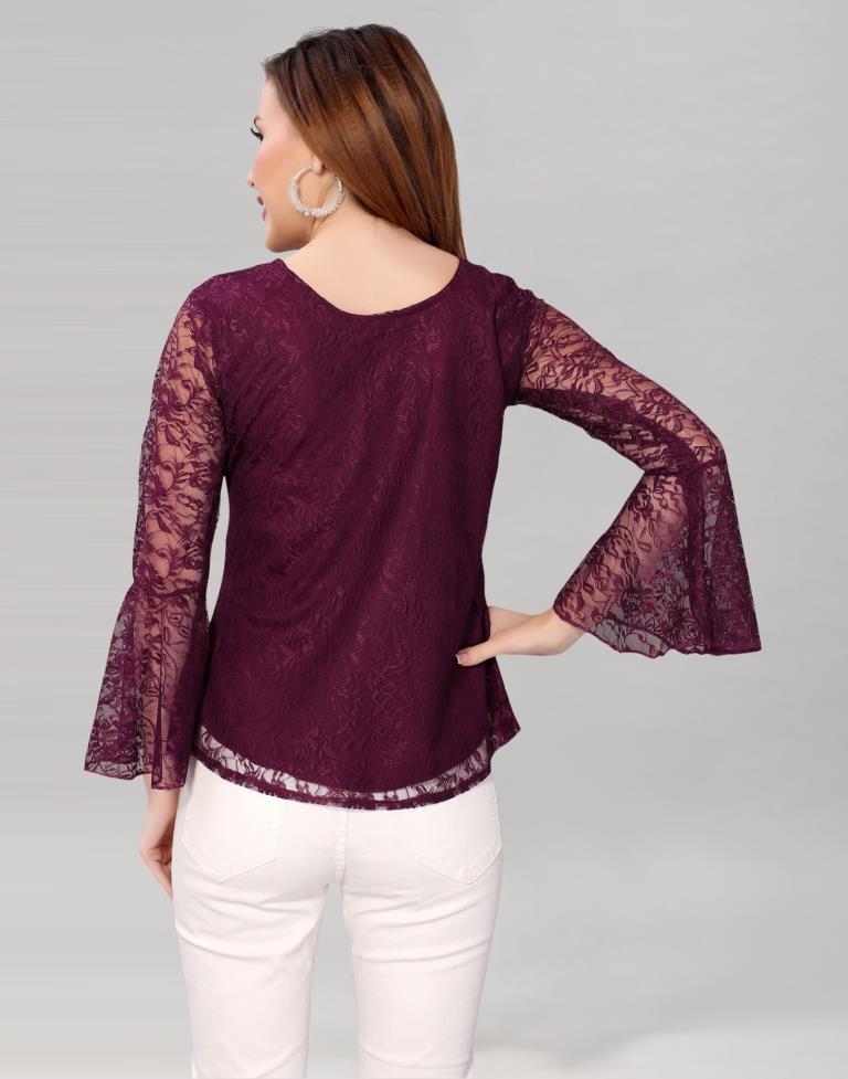 Wine Net Bell Sleeves top