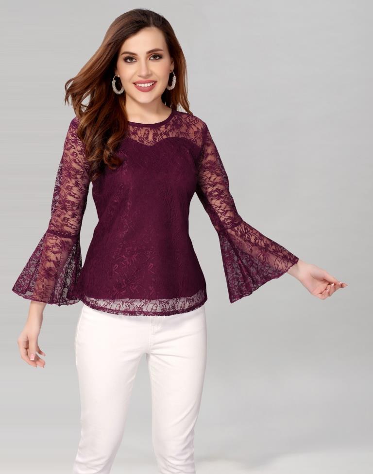 Wine Net Bell Sleeves top