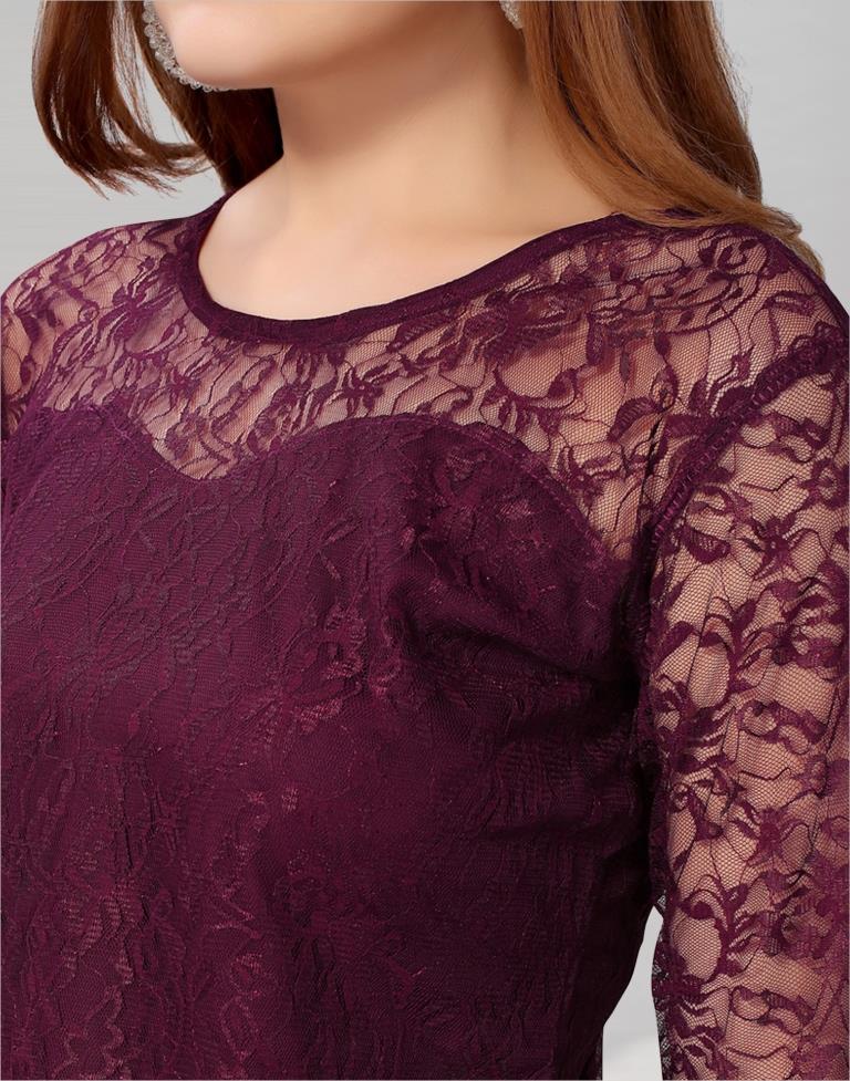 Wine Net Bell Sleeves top