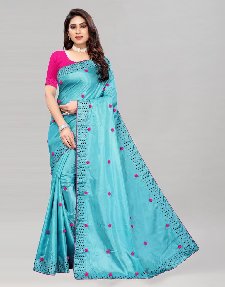 Light Blue Coloured Embellished Silk Saree | SLV2155S105