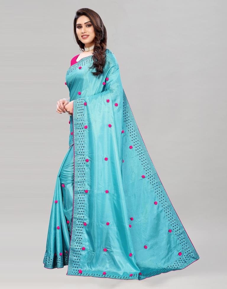 Light Blue Coloured Embellished Silk Saree | SLV2155S105