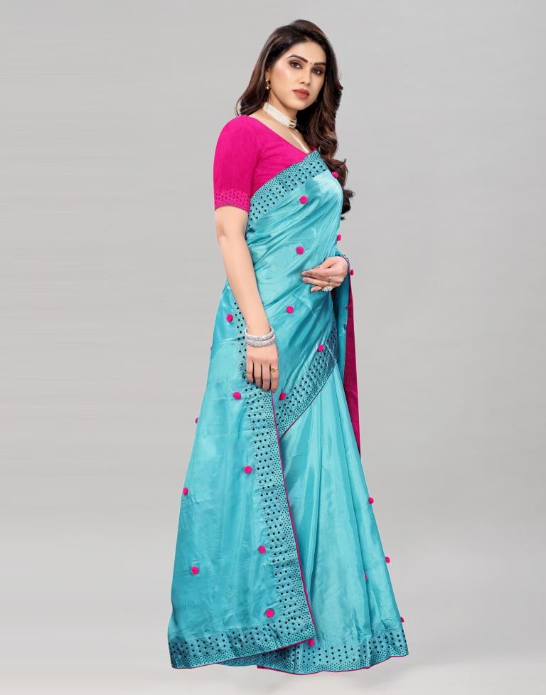 Light Blue Coloured Embellished Silk Saree | SLV2155S105