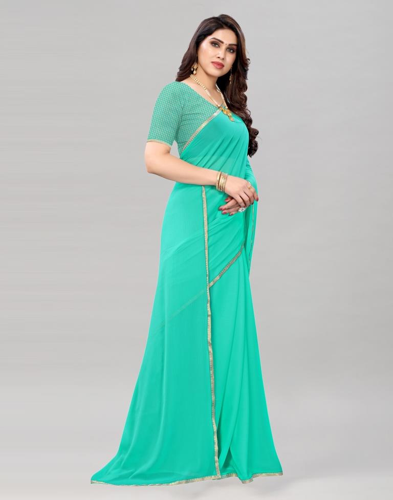 Turquoise Blue Coloured Dyed Chiffon Saree | SLV2166S156