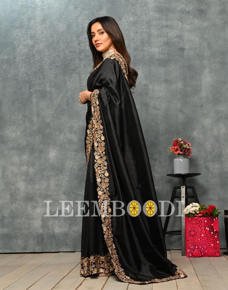 Black Coloured Poly Silk Embroidered Partywear Saree | SLV2169S1161