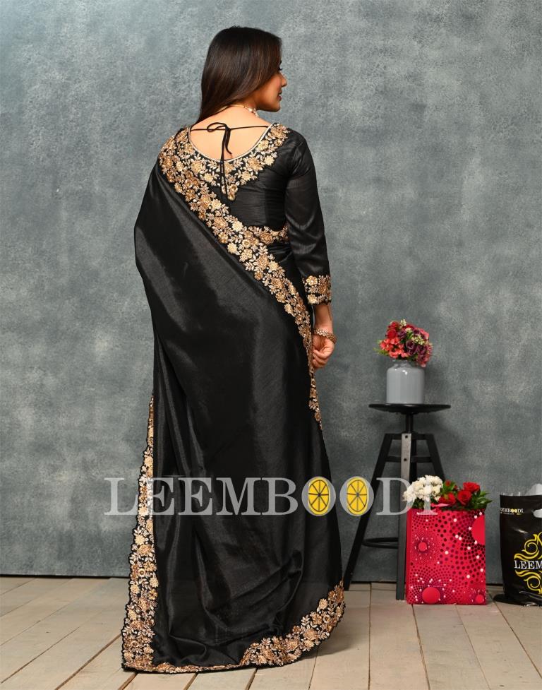 Black Coloured Poly Silk Embroidered Partywear Saree | SLV2169S1161