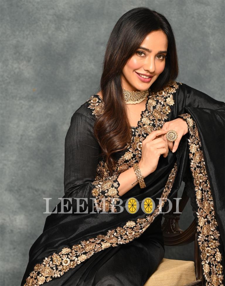 Black Coloured Poly Silk Embroidered Partywear Saree | SLV2169S1161